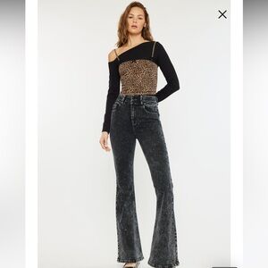 KanCan Black Acid Wash Flared Jeans